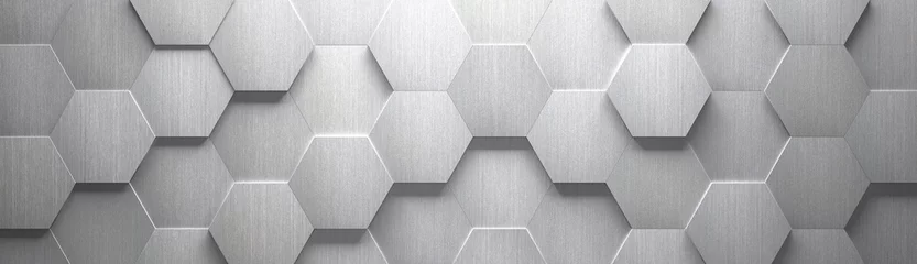 Papier Peint photo Lavable Salle Large fond hexagonal en métal brossé (tête de site) (illustration 3d)