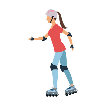 drawing girl roller skate activity vector illustration