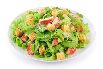 Caesar salad on white background.