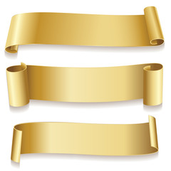 Ribbons golden isolated on white background. Holidays icon.
