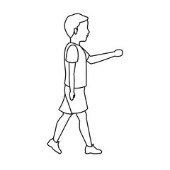 boy young walking with tshirt and short outline vector illustration