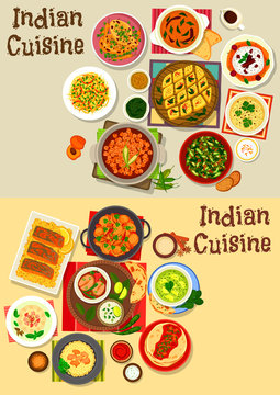 Indian cuisine healthy dinner icon set design