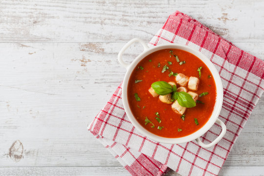 Traditional tomato soup, served with croutons.