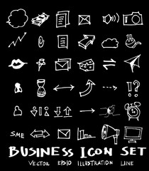 Business set sketch vector ink doodle on chalkboard eps10