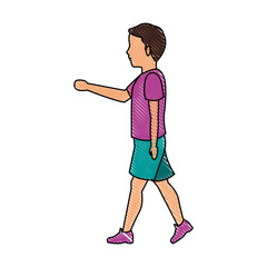 drawing boy kid walking avatar vector illustration