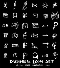 Business set sketch vector ink doodle on chalkboard eps10