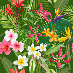 Obraz premium Tropical Seamless Vector Floral Summer Pattern. For Wallpapers, Backgrounds, Textures, Textile, Cards.