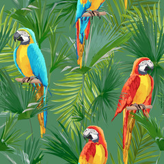 Perroquet tropical vectorielle continue et motif floral d& 39 été. Pour les fonds d& 39 écran, les arrière-plans, les textures, le textile, les cartes.