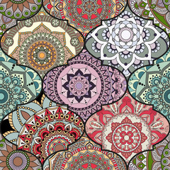 Patchwork pattern. Vintage decorative elements. Hand drawn background. Islam, Arabic, Indian, ottoman motifs. Perfect for printing on fabric or paper.
