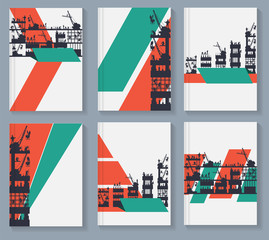 Business magazine cover. Brochure design template vector. Square frame in book portfolio presentation poster. with silhouette of construction worker on construction site concept in A4 layout.