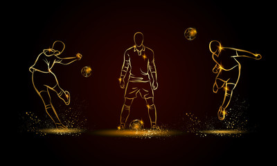 Fototapeta na wymiar Football players set. Golden linear soccer player illustration for sport banner, background and flyer.