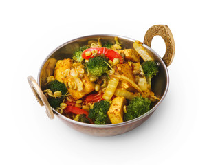 Vegan and vegetarian indian restaurant dish, tofu stir fry isolated
