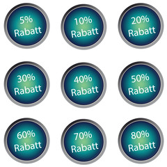 Glossy Button Set mit Aufschrift Rabatt - Gestaffelt von 5% bis 80%