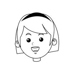 portrait pretty little girl happy outline vector illustration