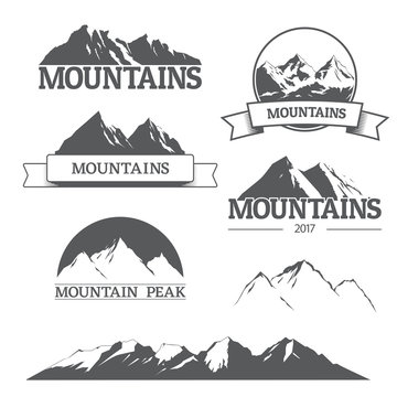 Set of vector mountain logos on white