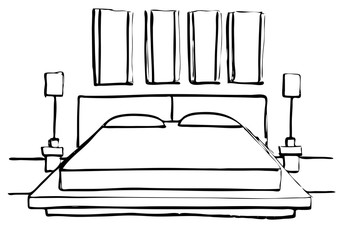 Hand drawn sketch. Linear sketch of an interior. Sketch Line bedrooms. Vector illustration. Room plan.