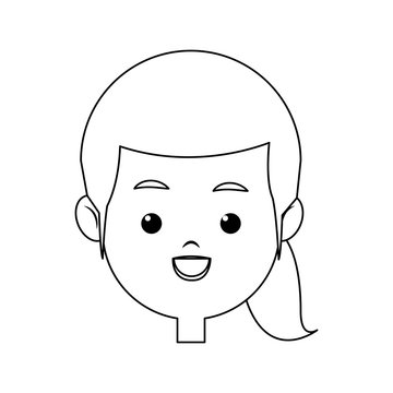 portrait pretty little girl happy outline vector illustration