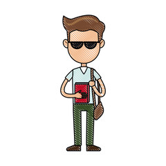 cartoon young boy student avatar vector illustration
