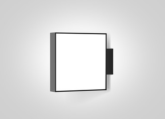 Blank store outdoor signage mockup isolated, 3d rendering. Empty square light box mockup. Illuminated shop lightbox template. Street sign hanging, mounted on the wall. Signboard for logo presentation.