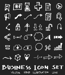 Business set sketch vector ink doodle on chalkboard eps10