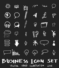 Business set sketch vector ink doodle on chalkboard eps10