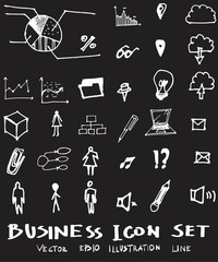 Business set sketch vector ink doodle on chalkboard eps10