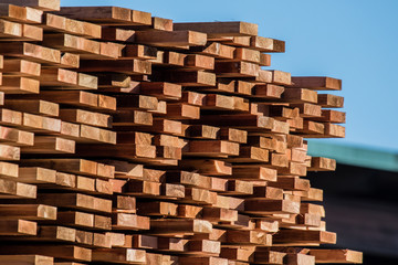 Construction lumber at the mill. Mill products.