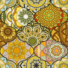 Patchwork pattern. Vintage decorative elements. Hand drawn background. Islam, Arabic, Indian, ottoman motifs. Perfect for printing on fabric or paper.