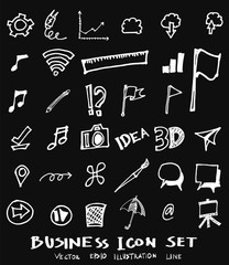 Business set sketch vector ink doodle on chalkboard eps10