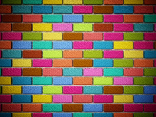 Multi colored bricks forming a wall. 3D illustration