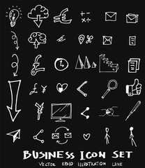 Business set sketch vector ink doodle on chalkboard eps10