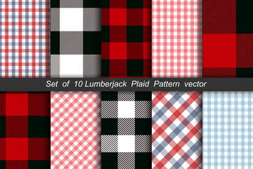 Set of 10 Lumberjack plaid pattern vector - obrazy, fototapety, plakaty