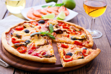 Italian Pizza with seafood.