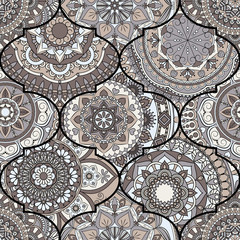 Colorful tiles boho seamless pattern. Mandala background. Abstract flower ornament. Floral wallpaper, furniture, textile print, hippie fabric. Romantic decoration from weave design elements.