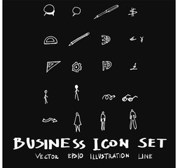 Business set sketch vector ink doodle on chalkboard eps10