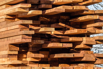 Construction lumber at the mill. Mill products.