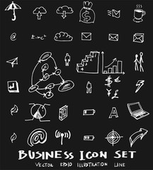 Business set sketch vector ink doodle on chalkboard eps10