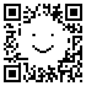 QR code sample in the shape of a smiling face isolated on white background