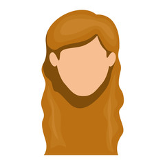 white background of faceless woman with long wavy hairstyle in light brown vector illustration