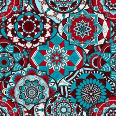 Cercles muraux Tuiles marocaines Modèle sans couture de tuiles colorées boho. Fond de mandala. Ornement de fleur abstraite. Papier peint fleuri, mobilier, imprimé textile, tissu hippie. Décoration romantique à partir d& 39 éléments de conception de tissage.