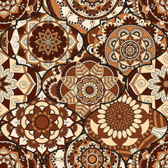 Colorful tiles boho seamless pattern. Mandala background. Abstract flower ornament. Floral wallpaper, furniture, textile print, hippie fabric. Romantic decoration from weave design elements.