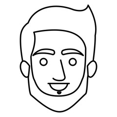 monochrome contour of smiling man face with short hair and beard and without mustache vector illustration