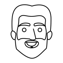 monochrome contour of smiling man face with short hair and beard vector illustration