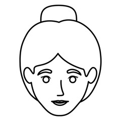 monochrome contour of smiling woman face with collected hair vector illustration