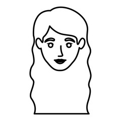 monochrome contour of smiling woman face with wavy long hair vector illustration