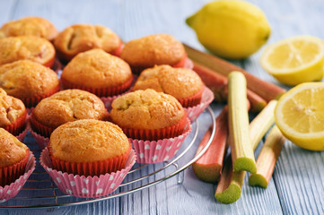 Homemade muffins with lemon and rhubarb.