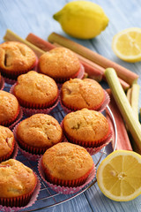 Homemade muffins with lemon and rhubarb.