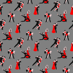 Couples dancing tango latin american romantic boy and girl couples seamless pattern