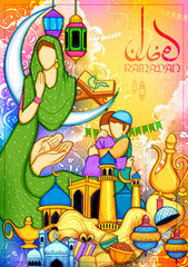 Obraz na płótnie Canvas Eid Mubarak Happy Eid background for Islam religious festival on holy month of Ramazan
