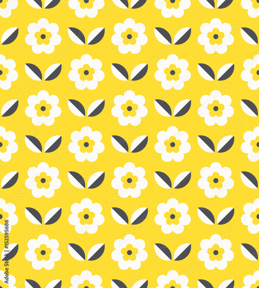 Poster seamless retro pattern with flowers and leave
